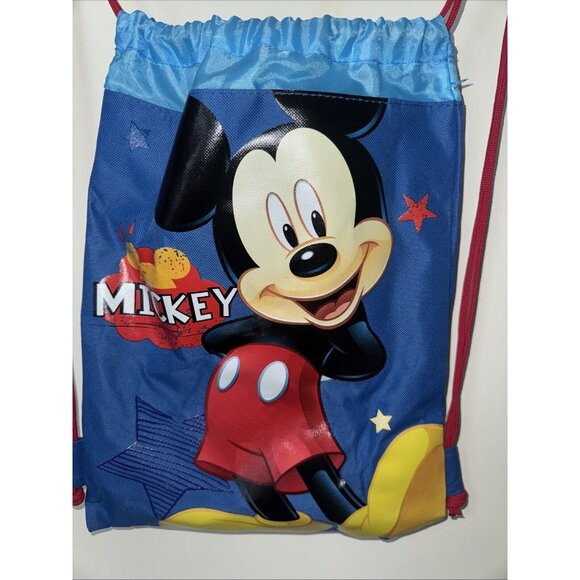 Disney Blue Mickey Mouse Theme Park Tote Bag Drawstring School Backpack Gym Bag - Picture 3 of 4
